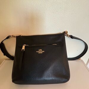 Coach Mae File crossbody in black pebble leather with gold hardware